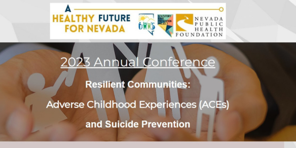 Graphic for the Resilient Communities conference with the phrase A Healthy Future for Nevada and logos of partners
